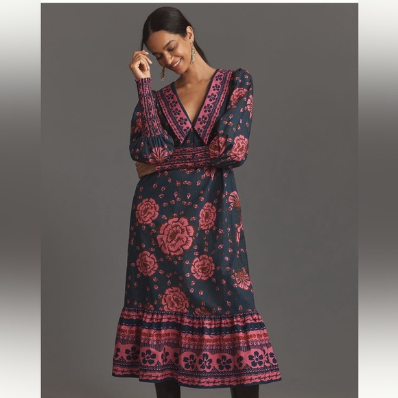 chinese dress ladies Farm Rio Mesh Mock Neck Long Sleeve Midi Dress | Size XXS main image 0